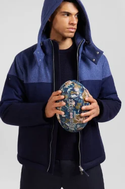 Navy blue hooded wool jersey jacket