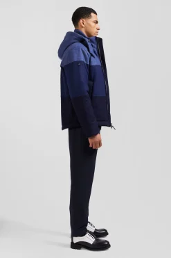 Navy blue hooded wool jersey jacket