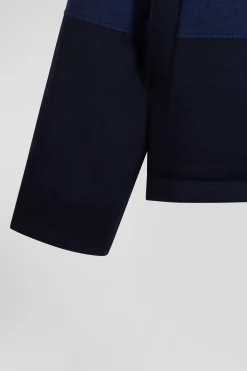 Navy blue hooded wool jersey jacket