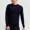 Navy blue hoodie with striped sleeves