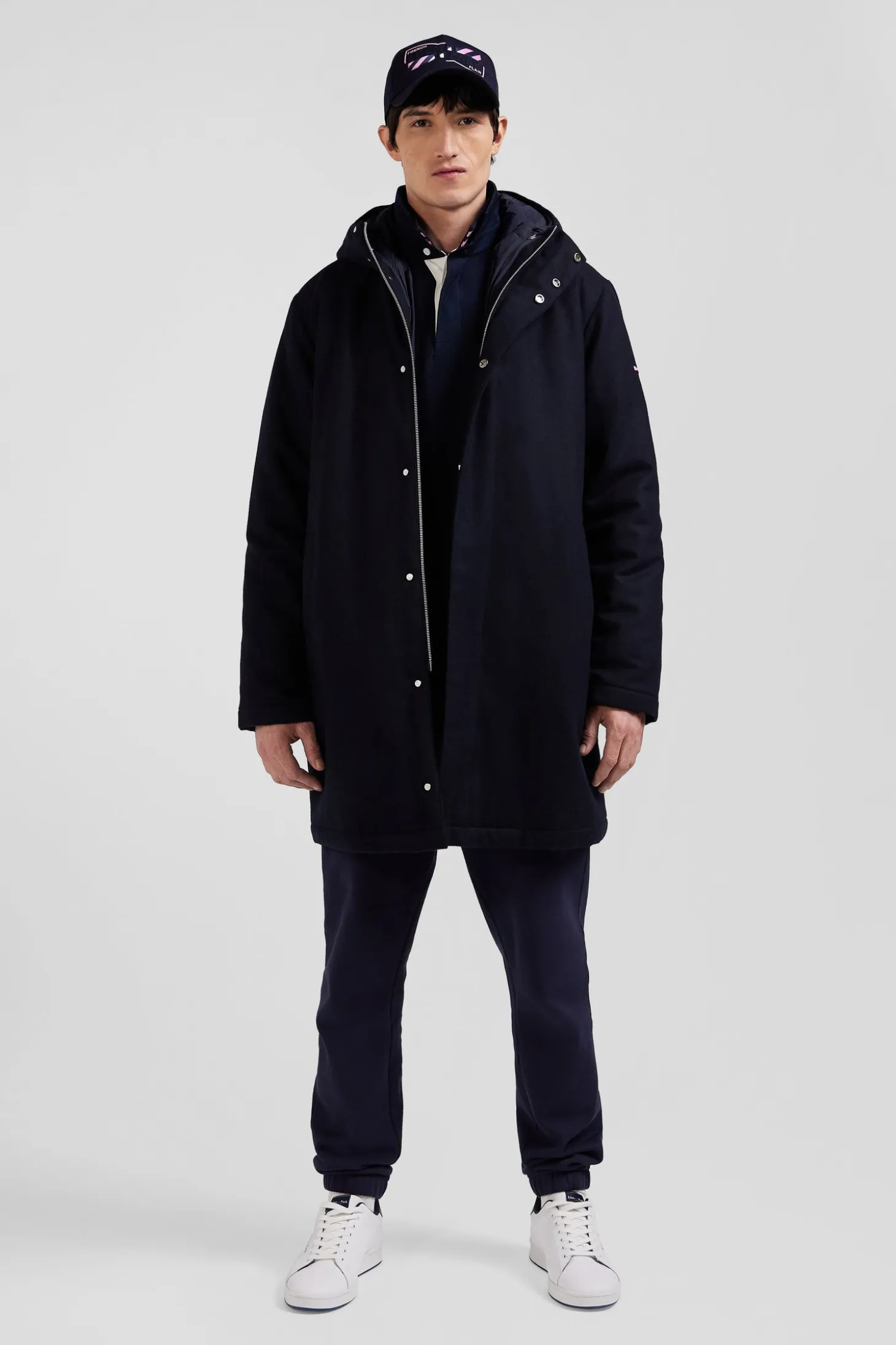 Navy blue 2-in-1 flannel wool parka
