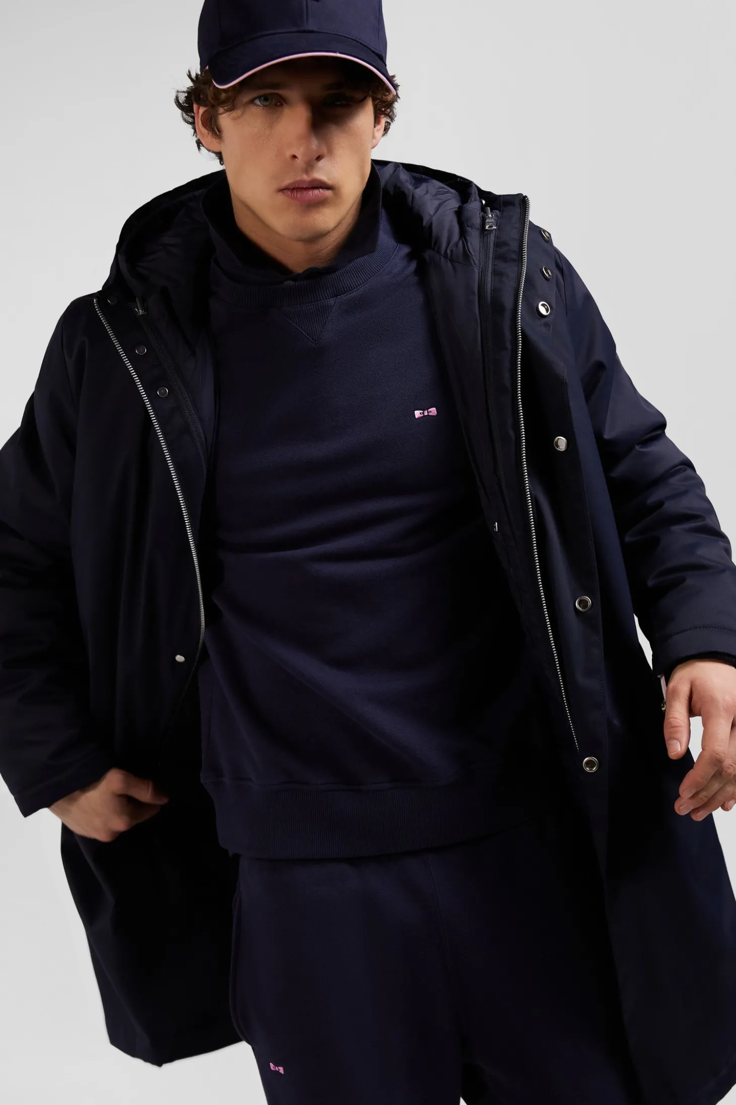 Navy blue 2-in-1 nylon parka and down jacket