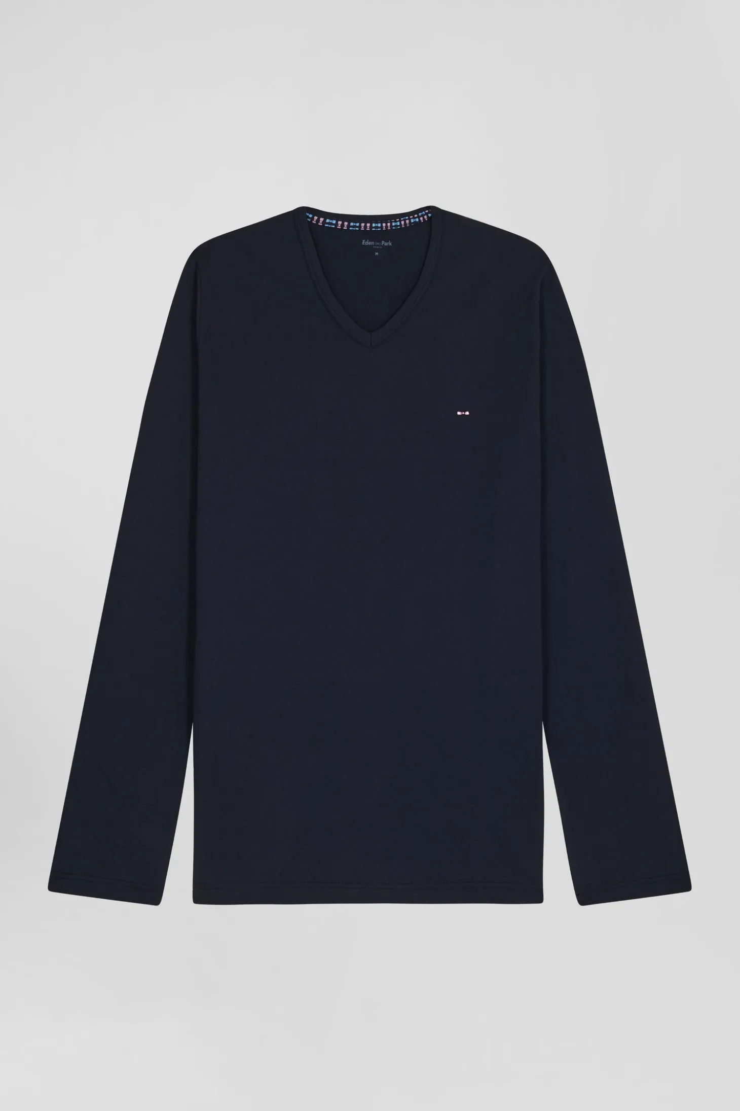 Navy blue long cotton pajamas with check trousers