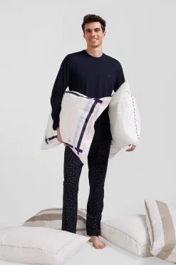 Navy blue long cotton pajamas