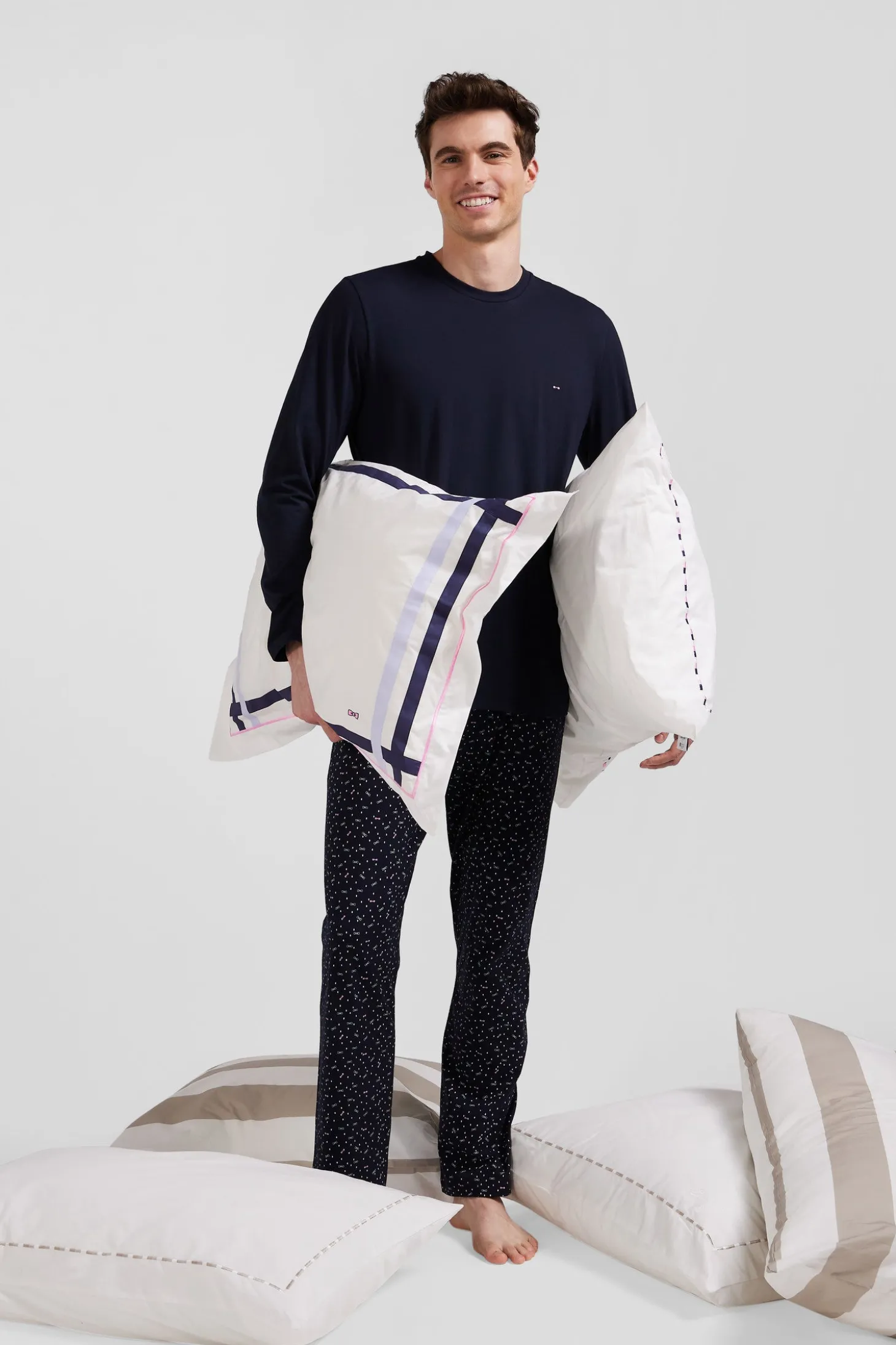 Navy blue long cotton pajamas