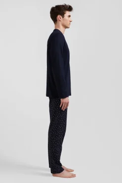 Navy blue long cotton pajamas