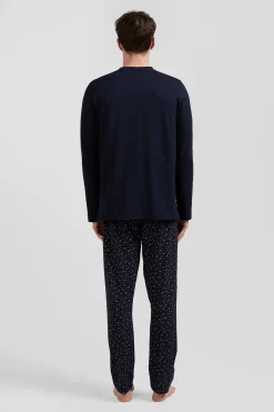 Navy blue long cotton pajamas