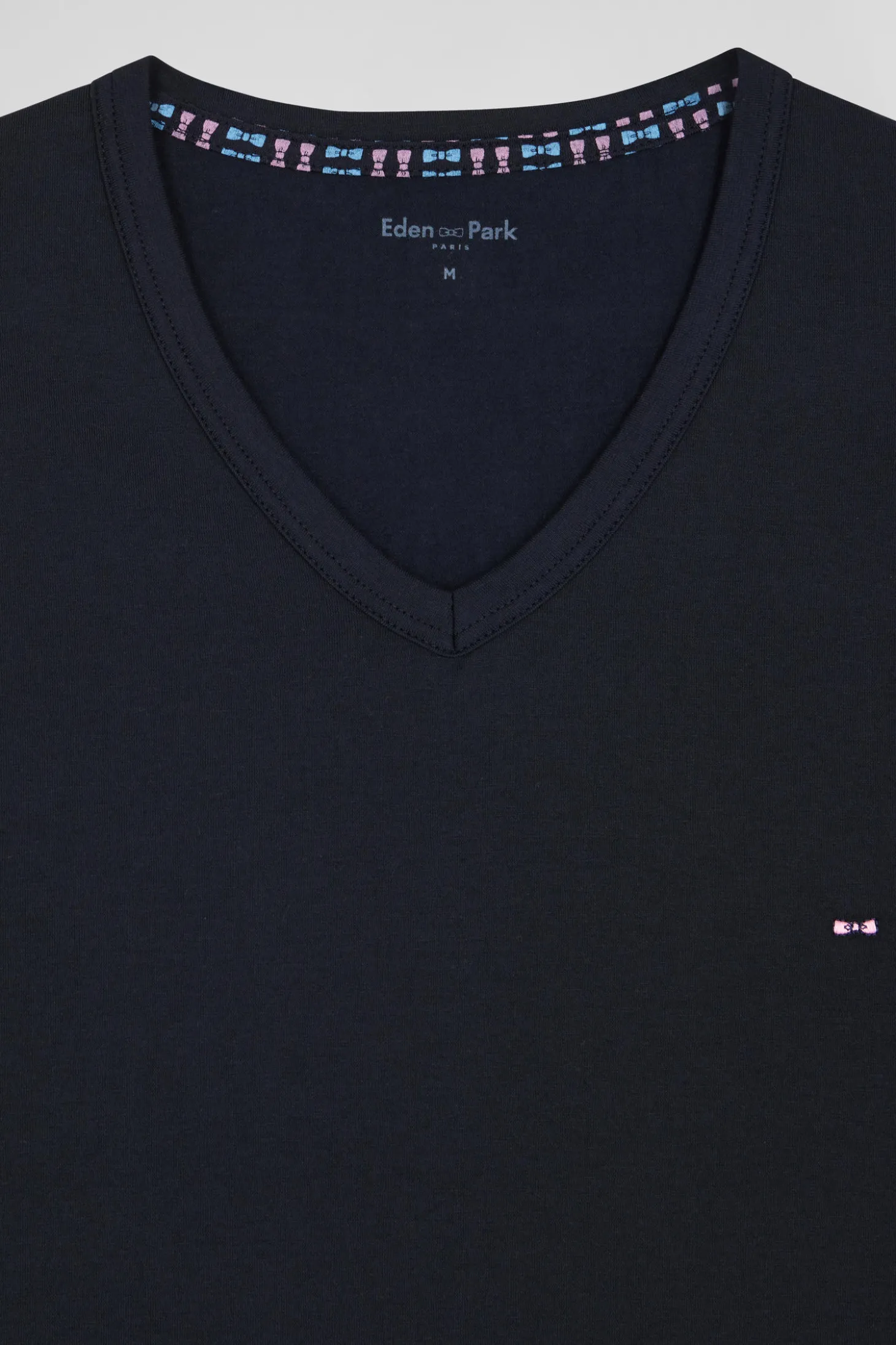 Navy blue long cotton pajamas with check trousers