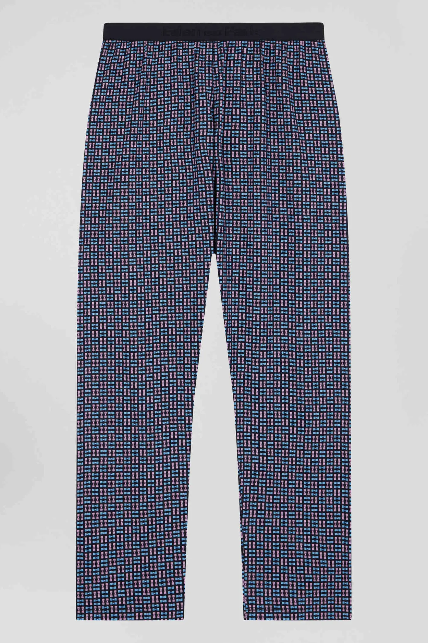 Navy blue long cotton pajamas with check trousers