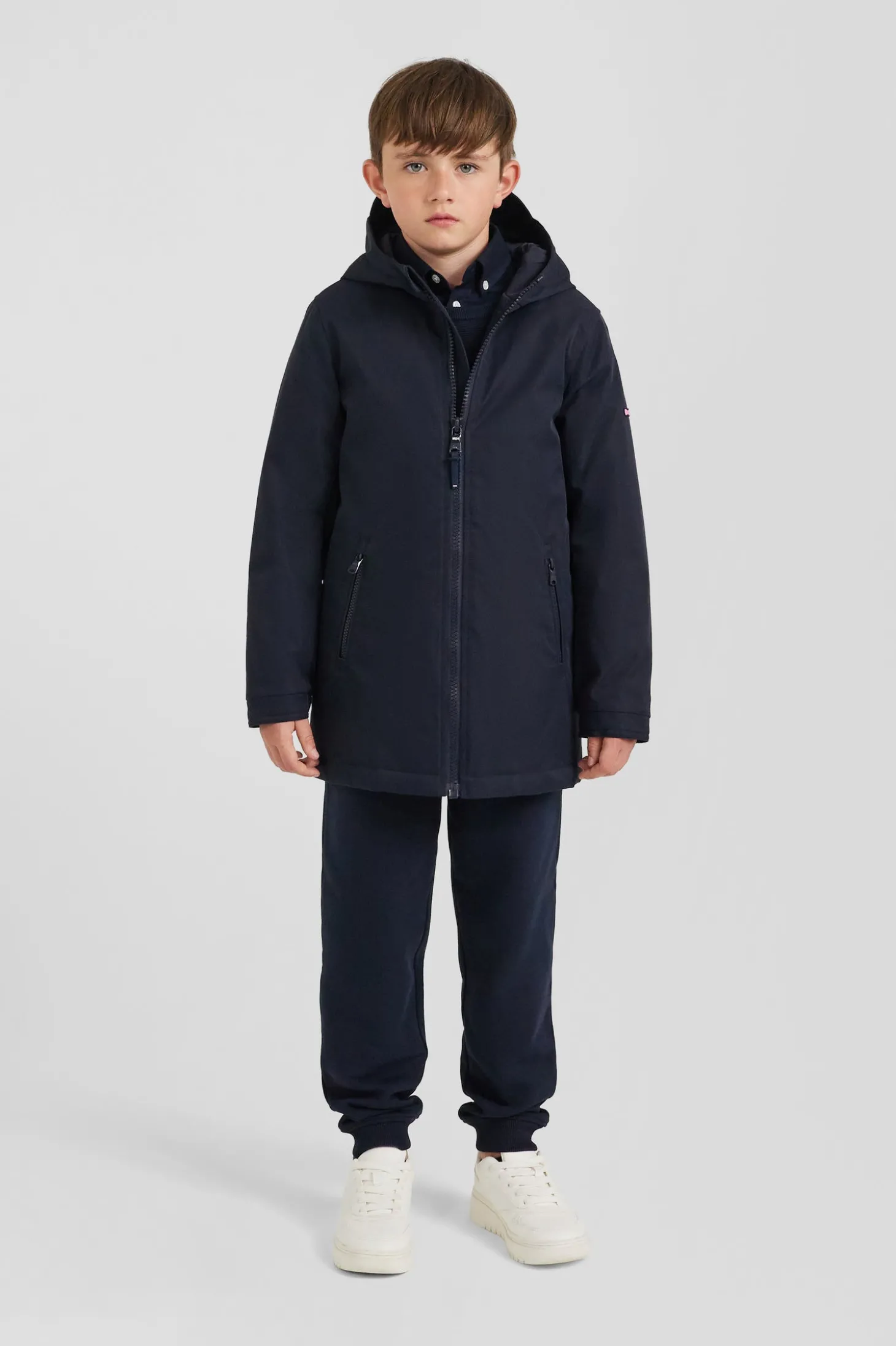 Navy blue long hooded children's parka