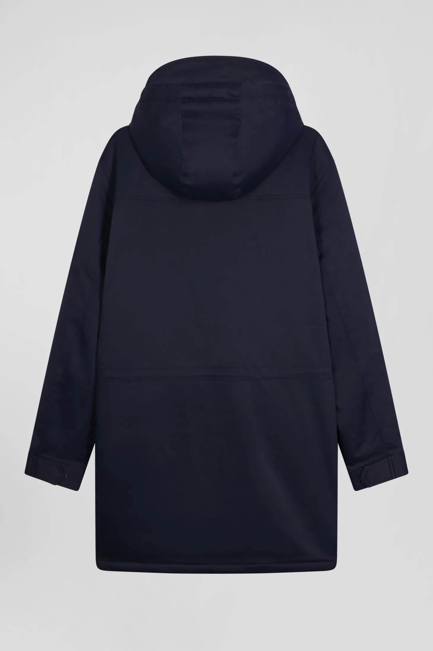 Navy blue long hooded nylon parka