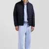 Navy blue long-sleeved high collar down jacket