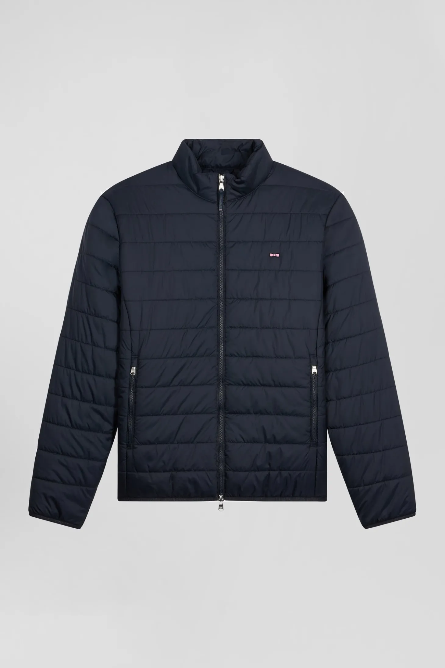 Navy blue long-sleeved high collar down jacket