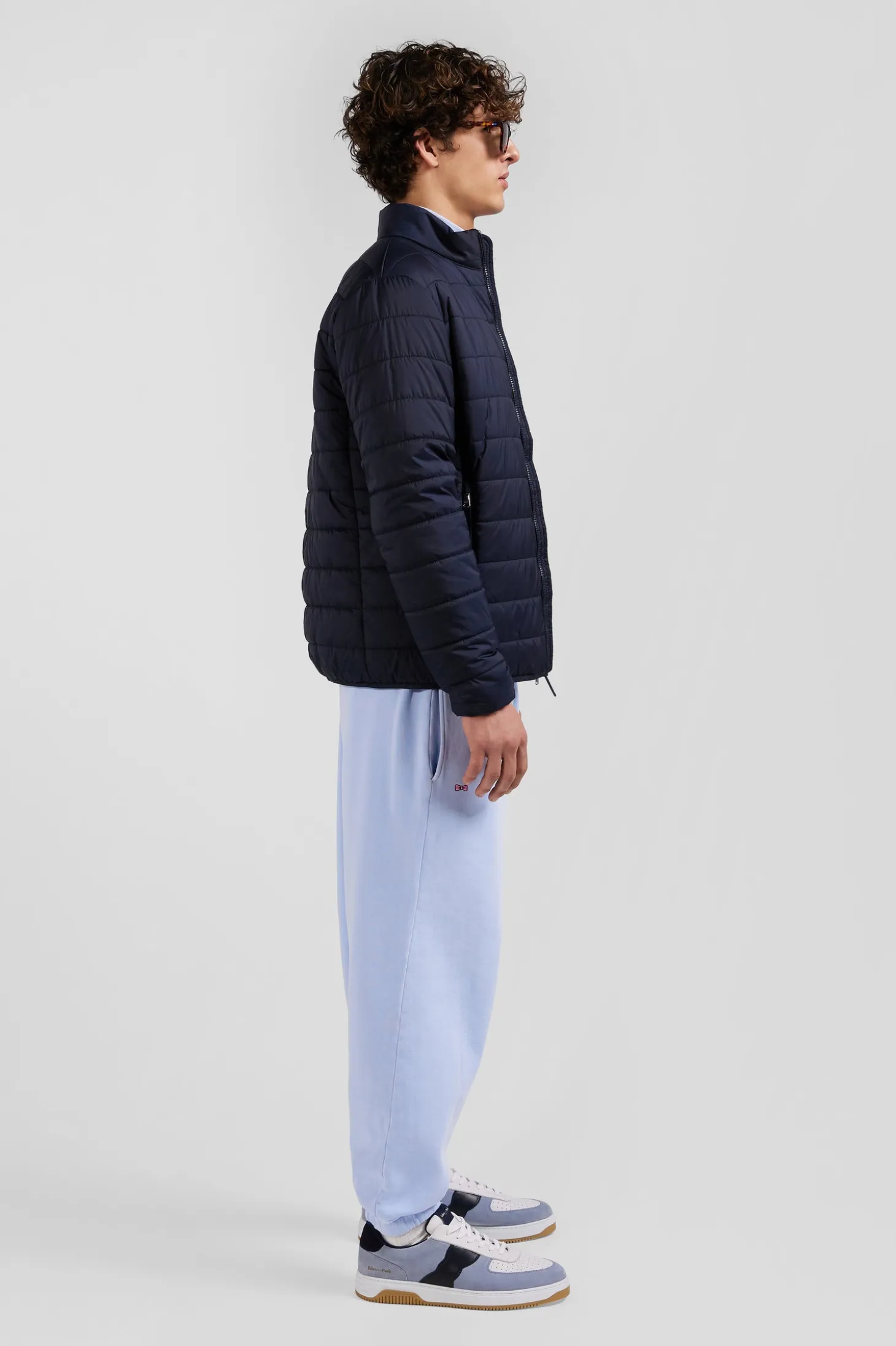 Navy blue long-sleeved high collar down jacket