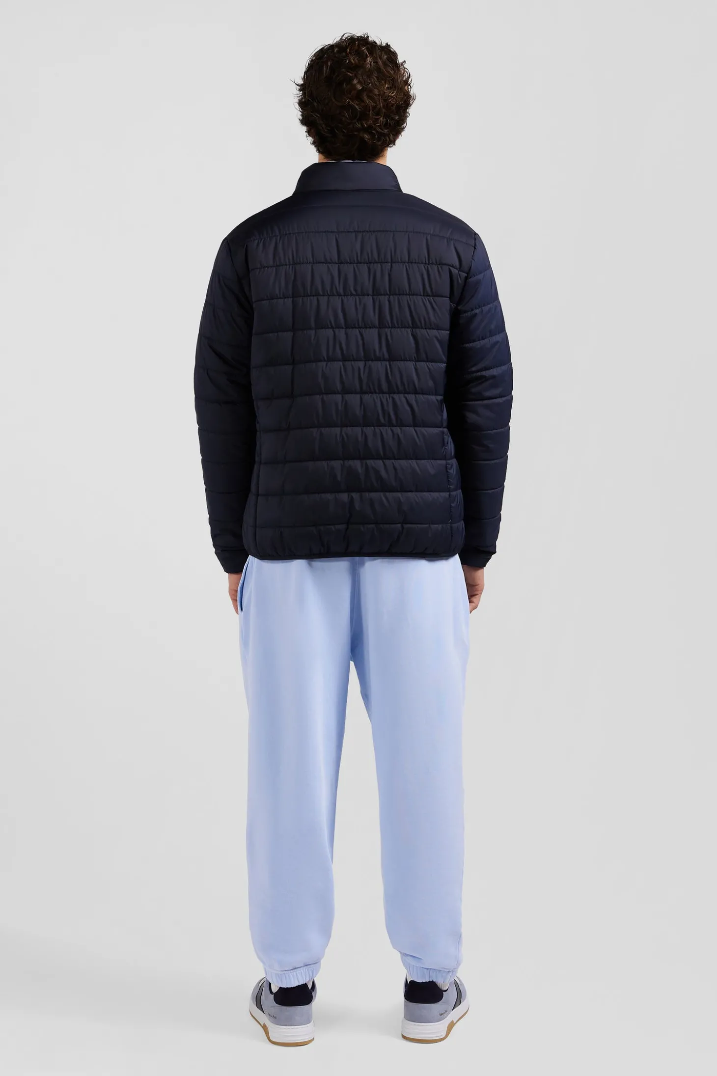 Navy blue long-sleeved high collar down jacket