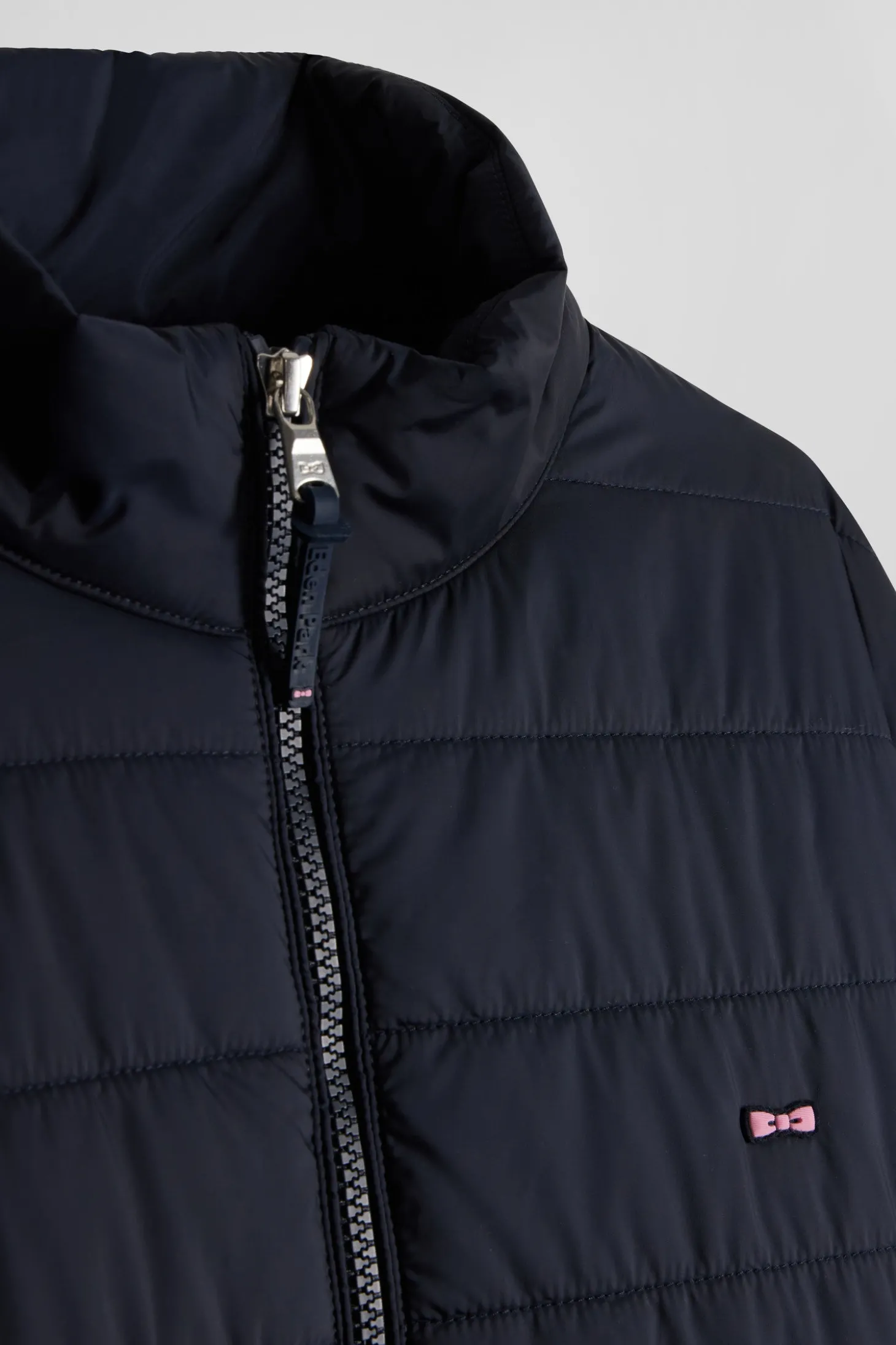 Navy blue long-sleeved high collar down jacket