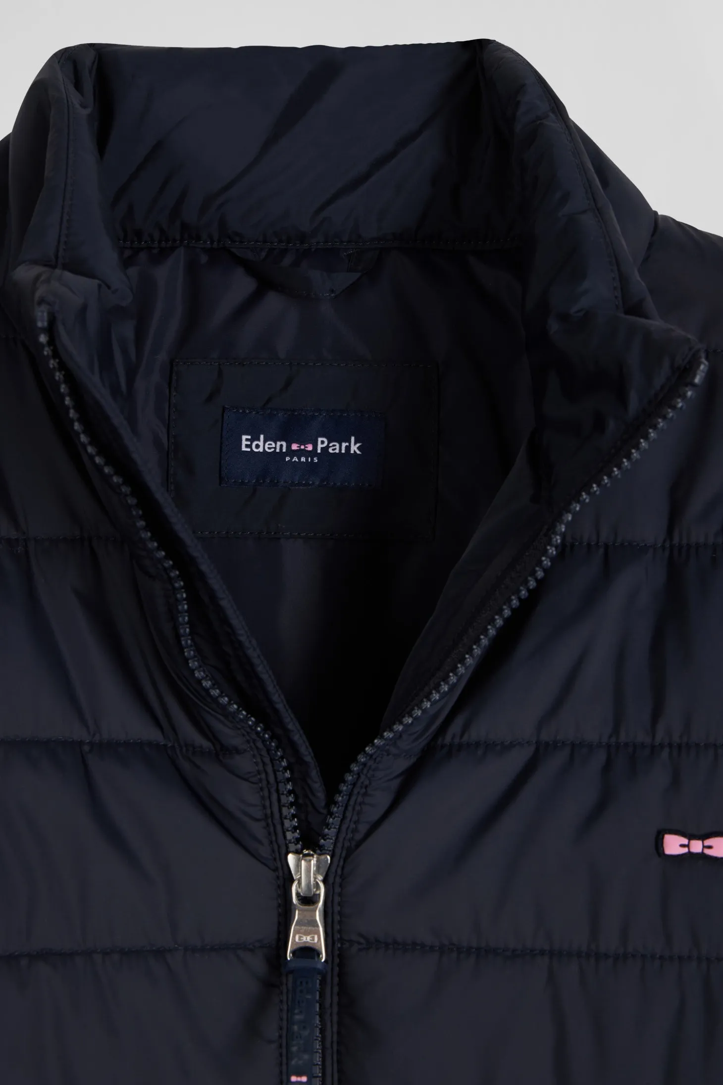 Navy blue long-sleeved high collar down jacket