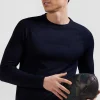 Navy blue long-sleeved sports T-shirt with striped details