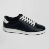 Navy blue low-top leather sneakers