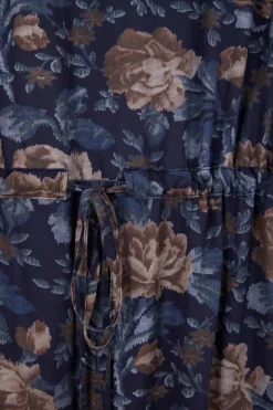 Navy blue lyocell floral dress with long sleeves