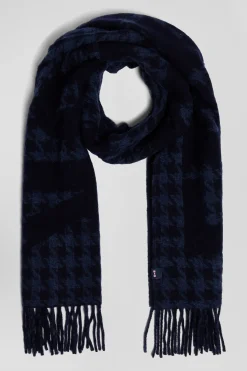Navy blue mixed wool scarf with Eden Park jacquard lettering