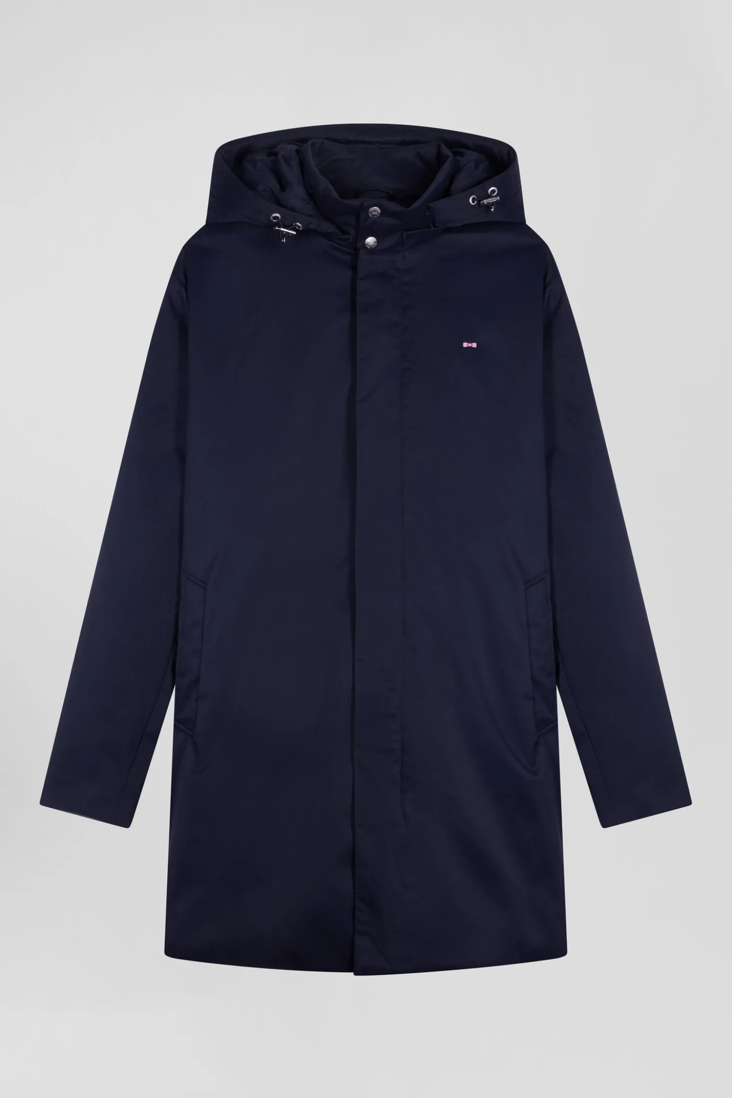 Navy blue nylon parka with removable hood