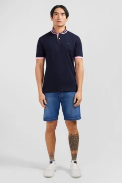 Navy blue pima cotton polo with contrasting accents