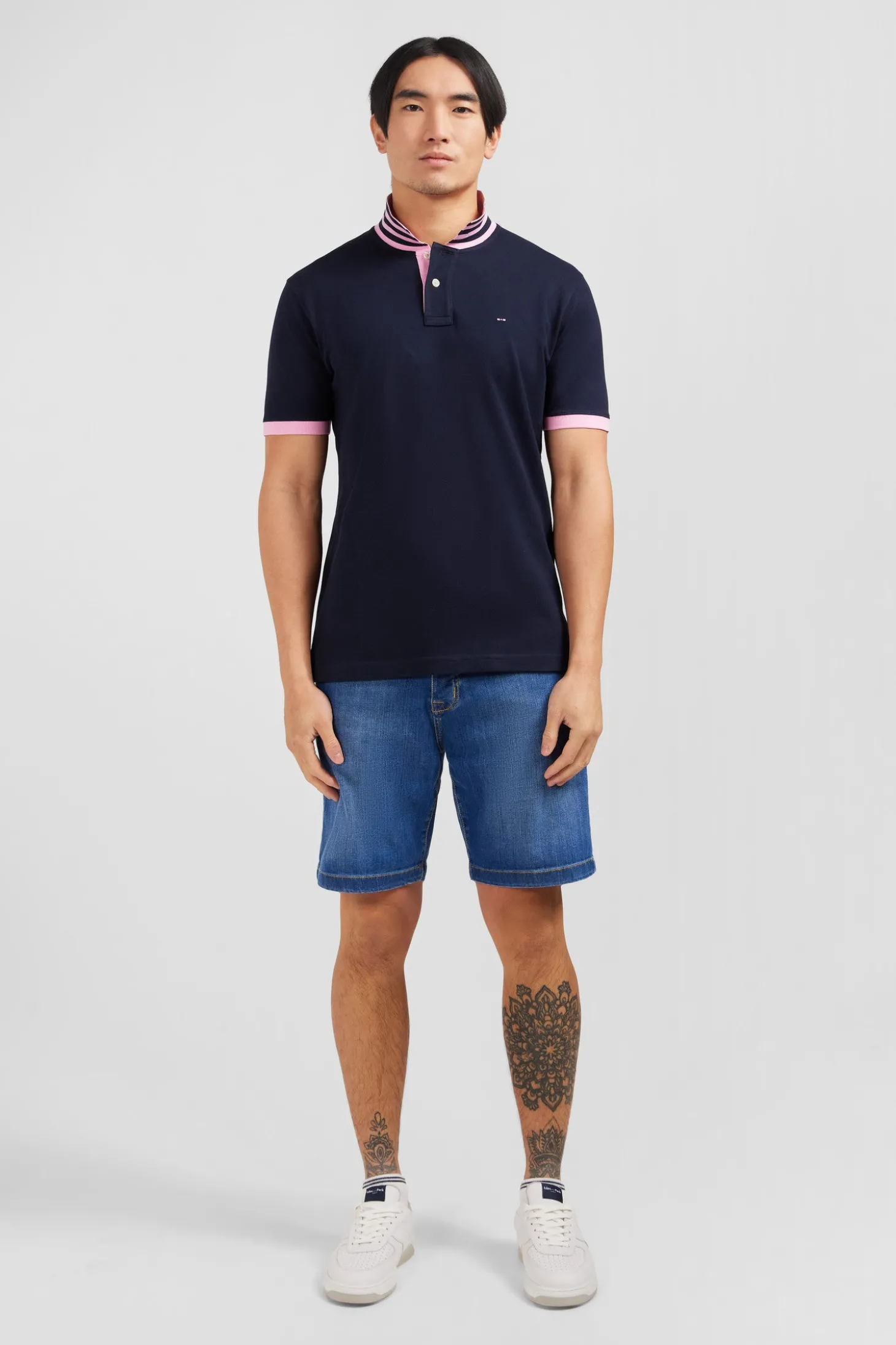 Navy blue pima cotton polo with contrasting accents