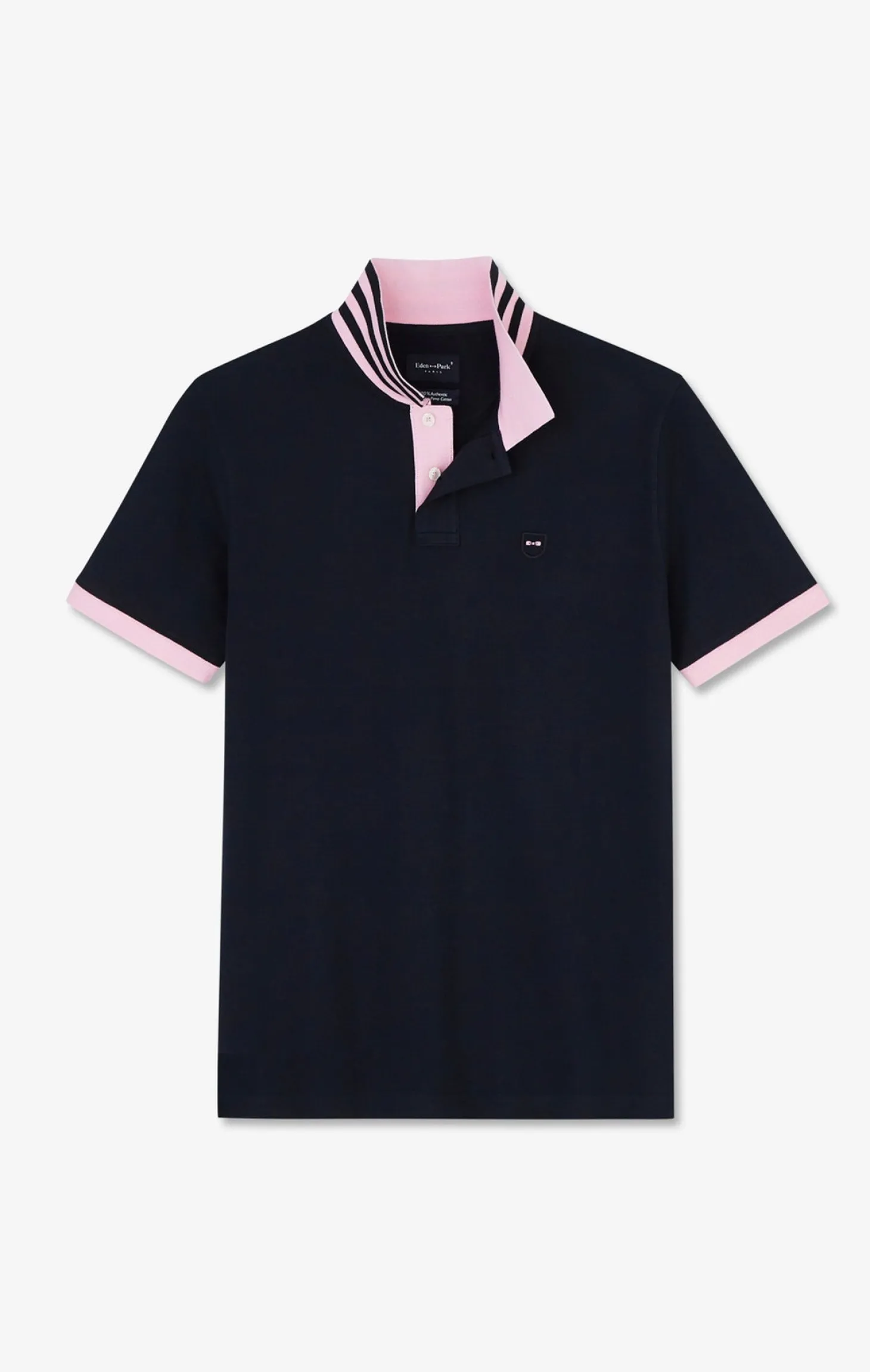 Navy blue pima cotton polo with contrasting accents