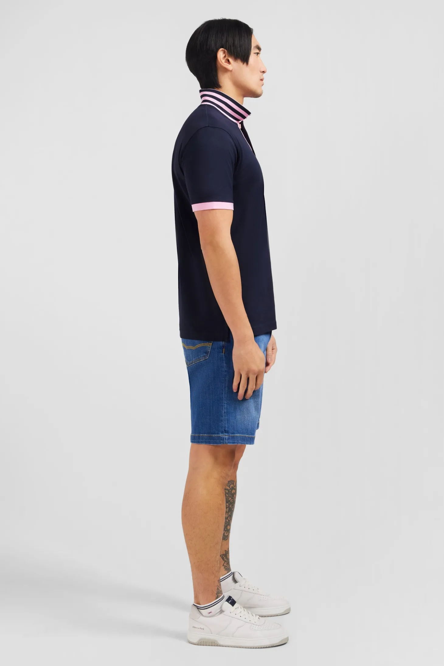 Navy blue pima cotton polo with contrasting accents