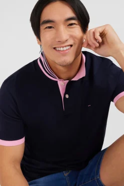 Navy blue pima cotton polo with contrasting accents