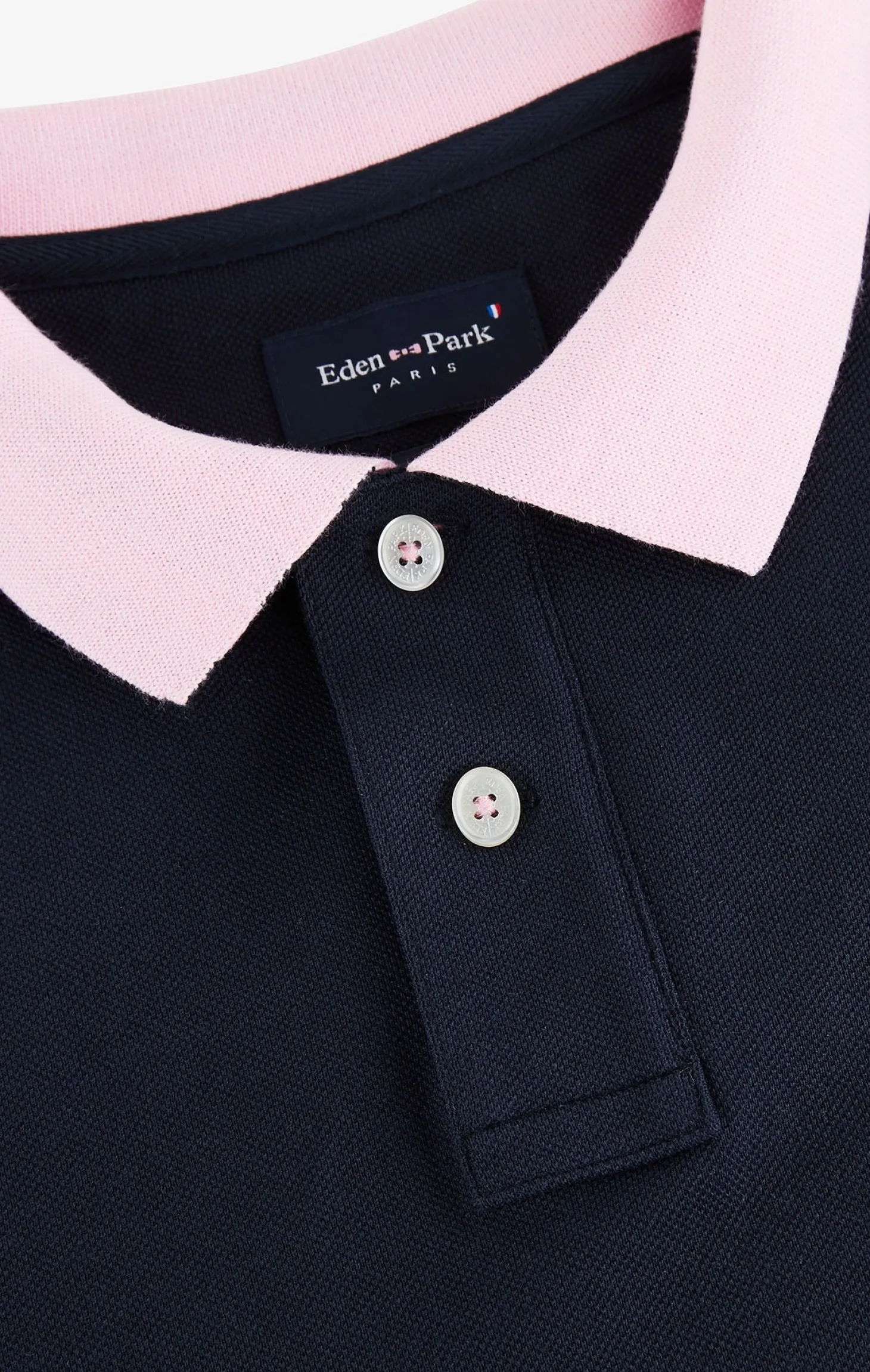 Navy blue pima cotton polo with contrasting accents