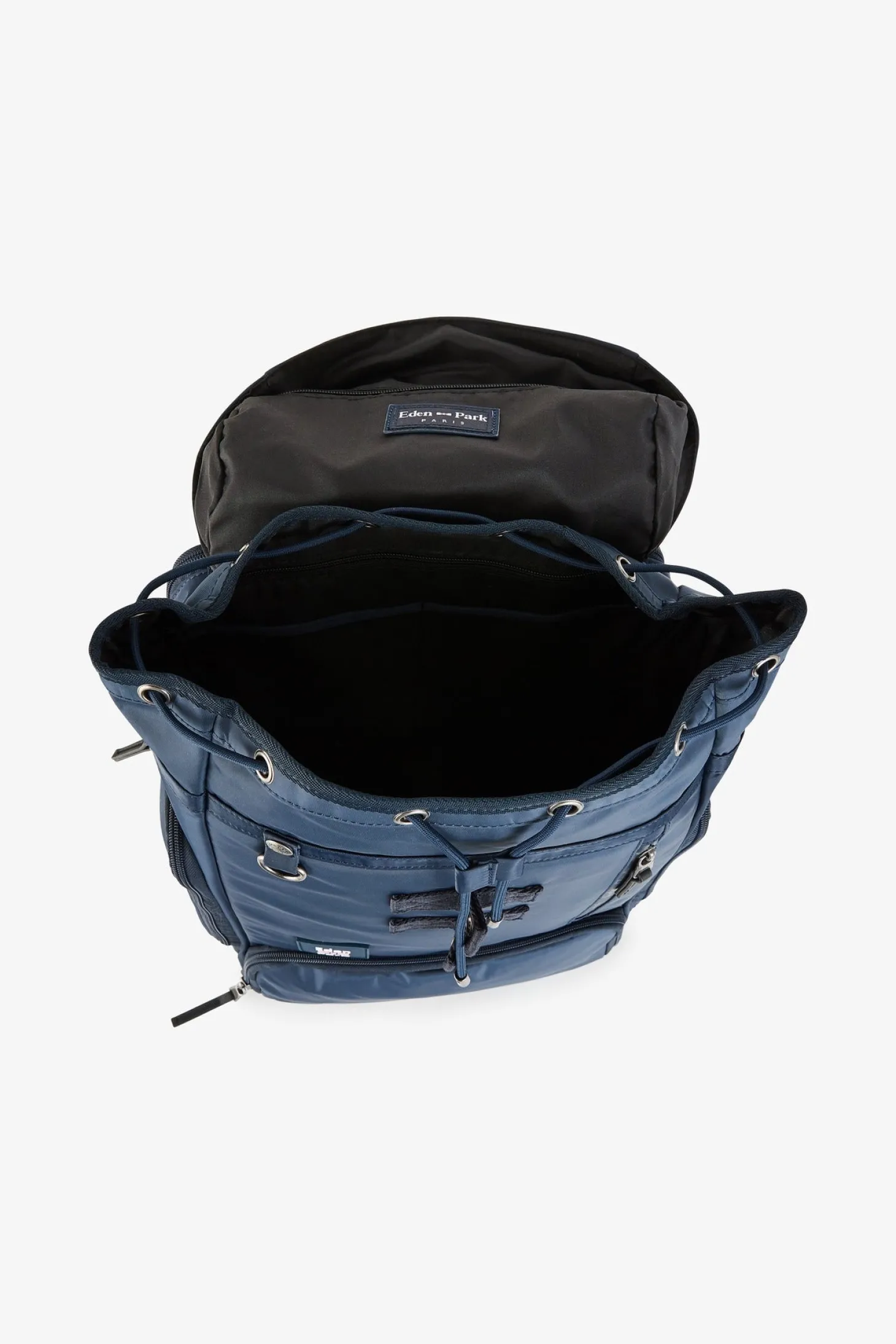 Navy blue rucksack with multiple pockets