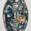 Navy blue rugby ball with floral motifs