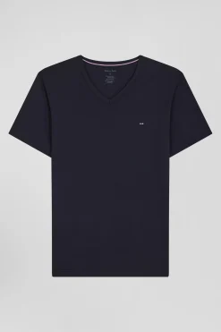 Navy blue short cotton pajamas with micro pattern shorts