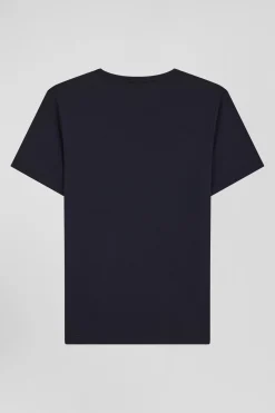 Navy blue short cotton pajamas with micro pattern shorts