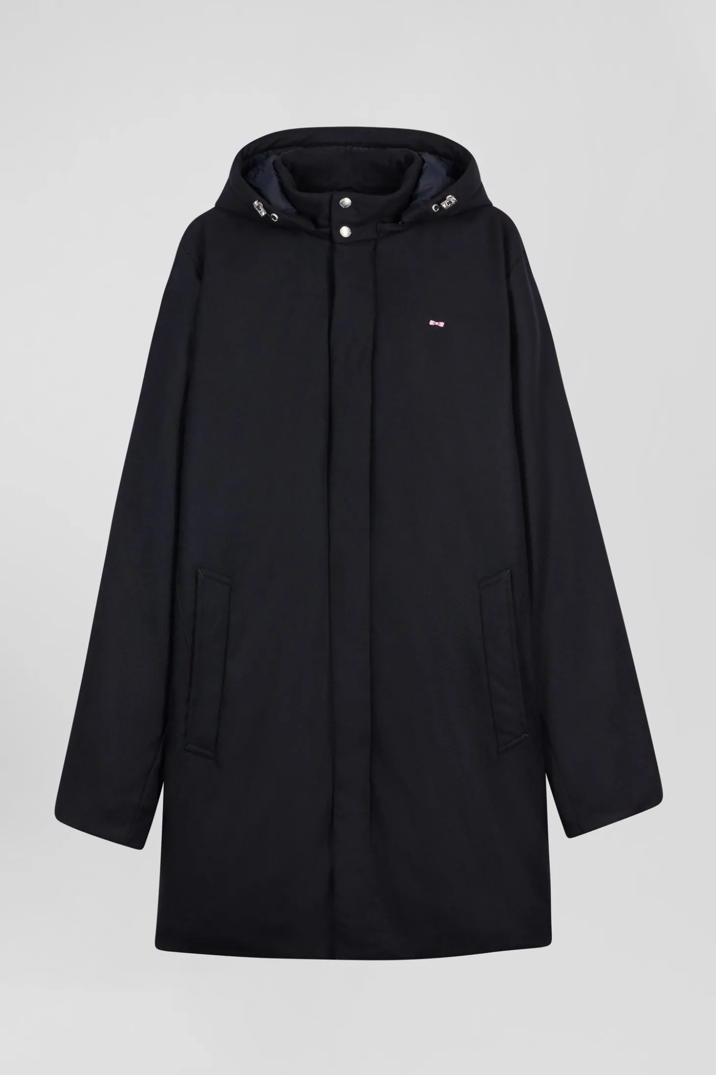Navy blue short flannel wool parka