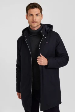 Navy blue short flannel wool parka
