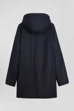 Navy blue short flannel wool parka
