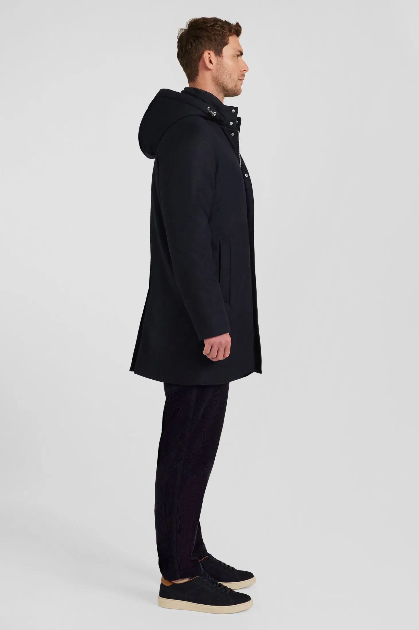 Navy blue short flannel wool parka