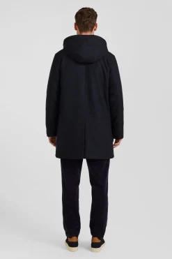 Navy blue short flannel wool parka