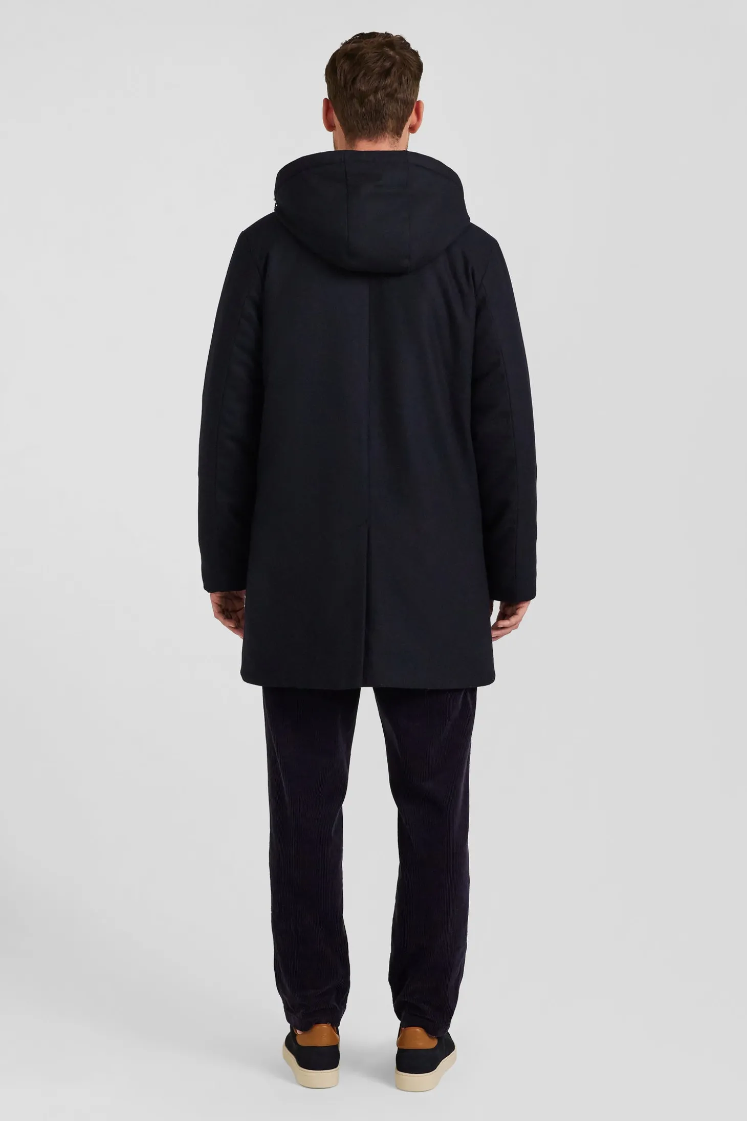 Navy blue short flannel wool parka