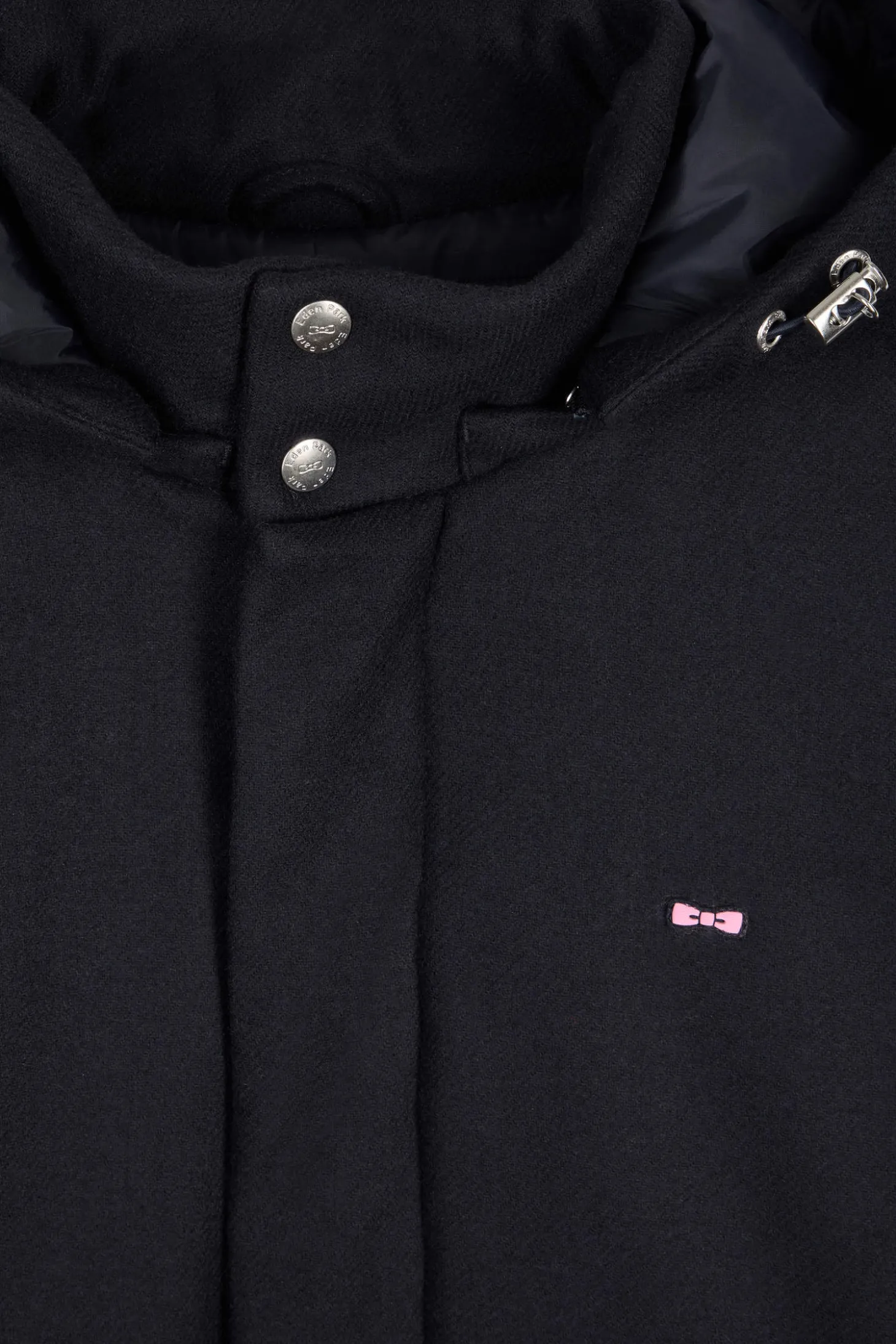 Navy blue short flannel wool parka