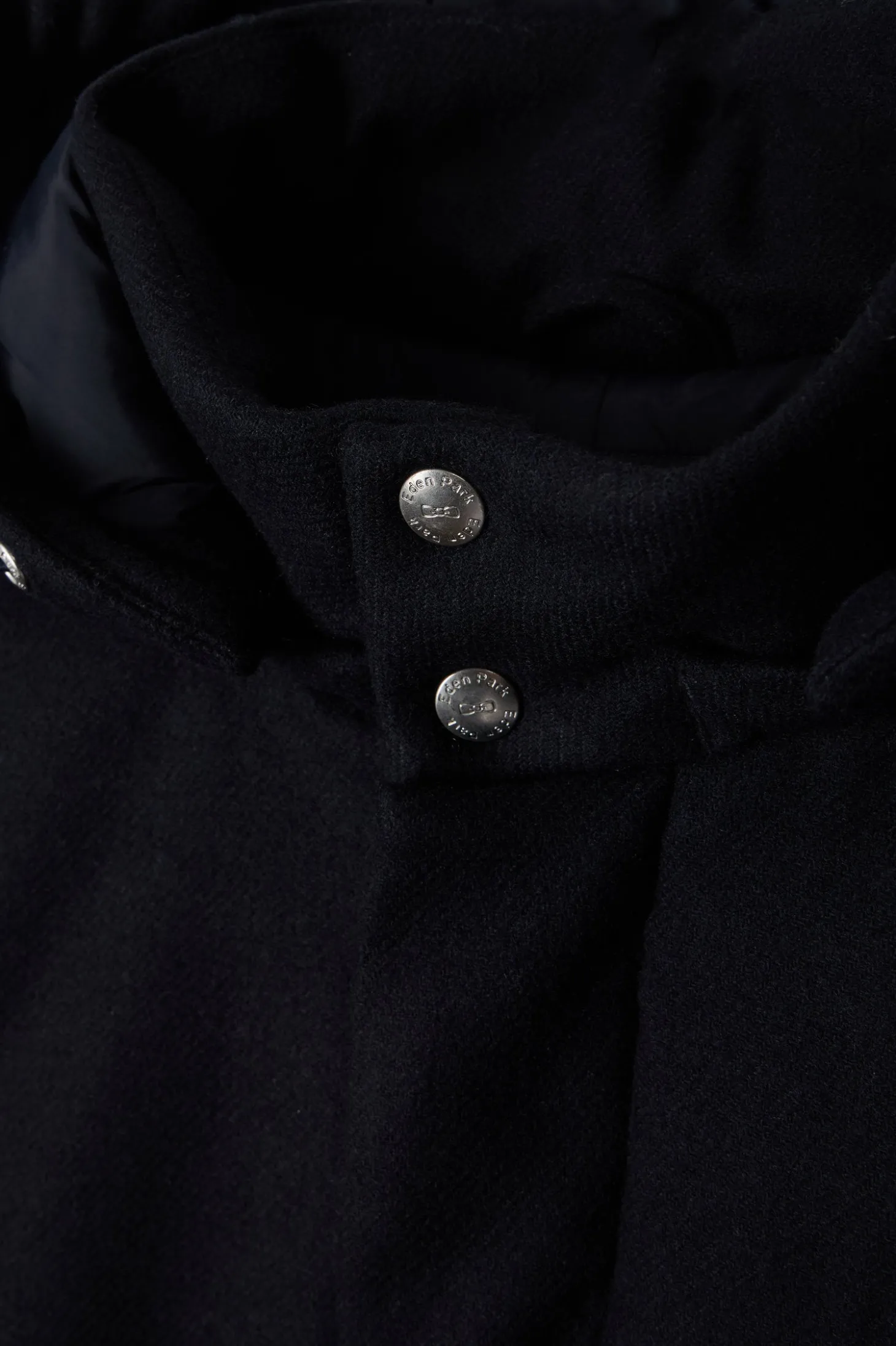 Navy blue short flannel wool parka