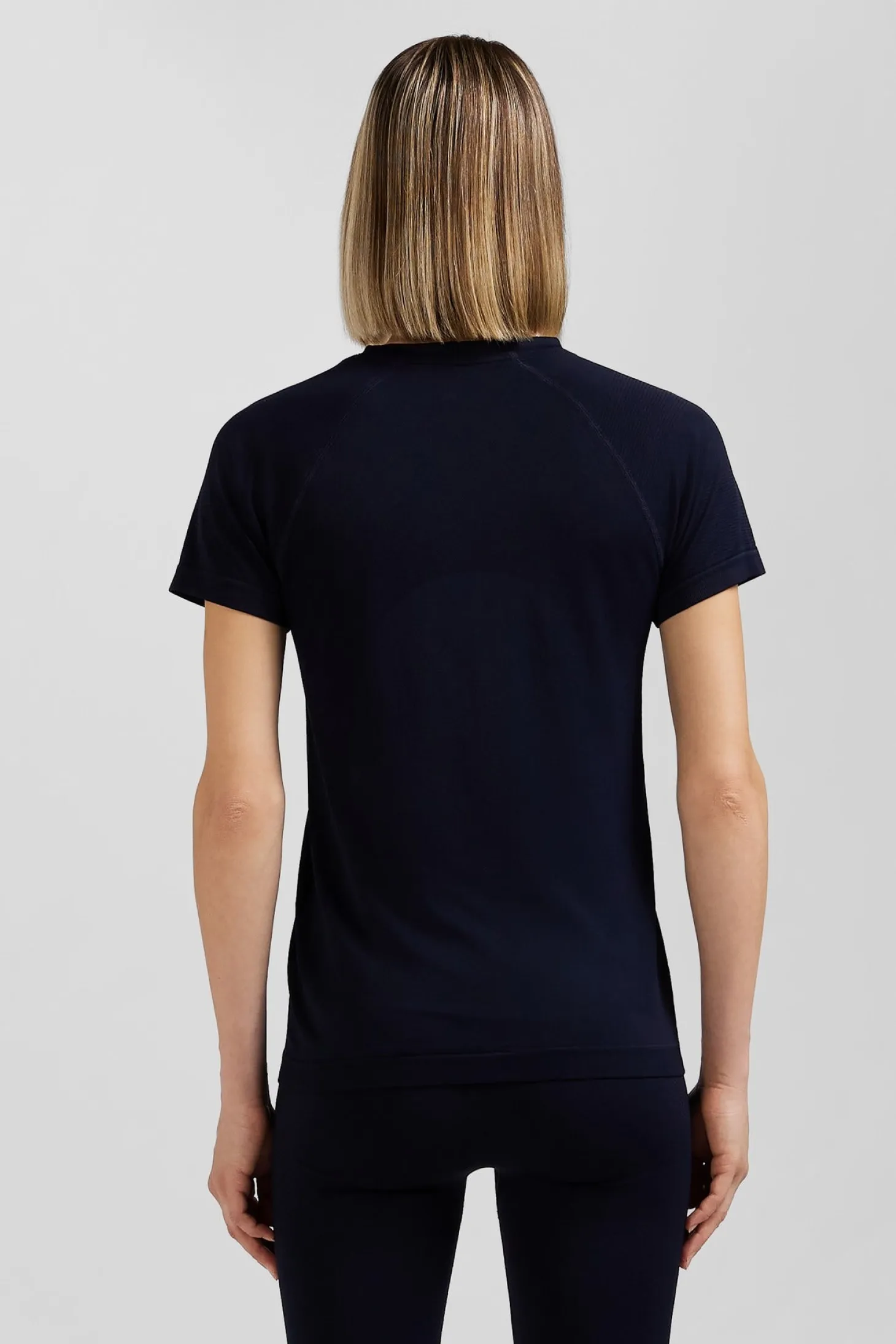 Navy blue short-sleeved sports T-shirt with striped details