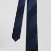 Navy blue silk tie with large stripes