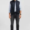 Navy blue sleeveless puffa jacket