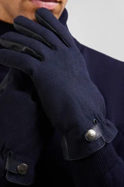 Navy blue smooth leather gloves