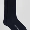 Navy blue socks with striped details in stretch cotton
