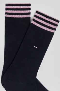 Navy blue socks with striped details in stretch cotton